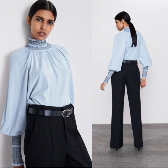 Zara Tops - Zara light blue smocked dolman turtleneck.